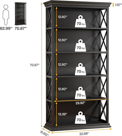 Tribesigns 6-Tier Bookcase, 71 Inches Industrial Bookshelves and Bookcases, Floor Standing 5 Shelf Display Storage Shelves Tall Bookcase for Home Office, Living Room, Bed Room, 2 Pcs