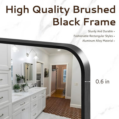 20x28 Rounded Rectangle Bathroom Mirrors for Over Sink, Black Vanity Mirror with Metal Frame Wall Mounted, Modern Farmhouse Mirror for Restroom, Bedroom, Entryway Decor
