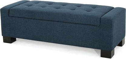 Ball & Cast 50.8" Upholstered Storage Ottoman with Tufted Waffle Stitch,End Bench w/Uses Pressure Hinges and Wood Legs,Entryway Fabric Footrest Stool for Living Room & Bedroom,Light Grey