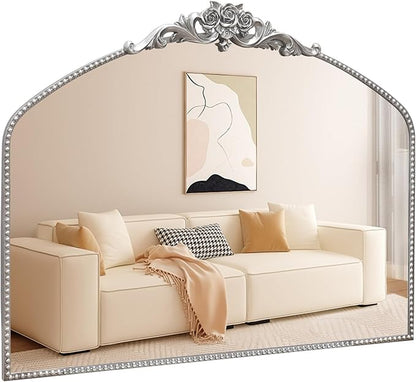 AIXI HOME Silver Arched Mirror, 40" x 30" Traditional Vintage Antique Mantel Mirror with Ornate Metal Frame, Baroque Wall Mounted Mirror for Entryway/Fireplace/Hallway/Bathroom/Living Room/Bedroom