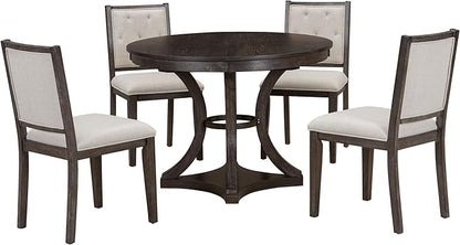 Ball & Cast Retro Dining Table Set for 4 with 4 Upholstered Chairs,5-Piece Wooden Living Room Furniture W/ 42" Round Extendable Kitchen Desk,for Small Space,Apartment,Dining Room,Espresso