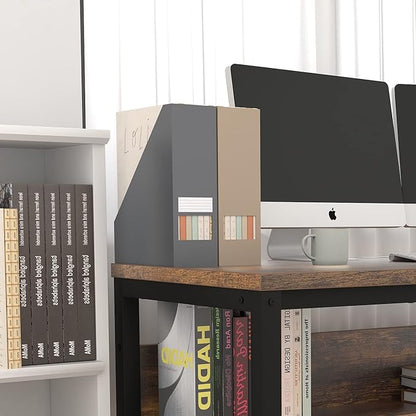 TOPSKY Computer Desk with Bookshelf/Metal Hole Cable Cover 1.18" Thick Desk (55", Rustic Brown)