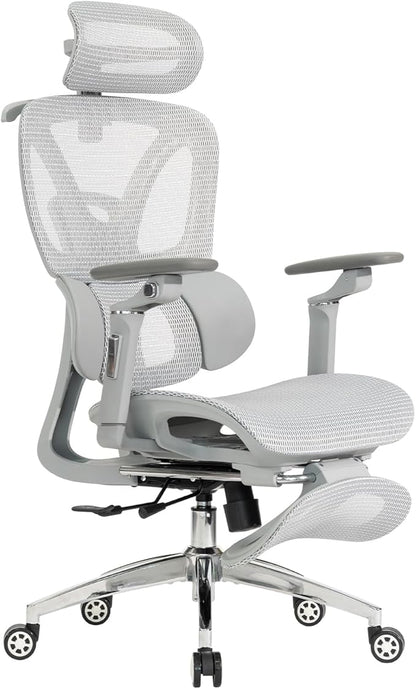Ergonomic Mesh Office & Gaming Chair | 3D Lumbar Support, 6D Adjustable Armrests, Retractable Footrest | SGS Class 4 Certified | High Back Desk Chair for Home Office, Supports 400lbs