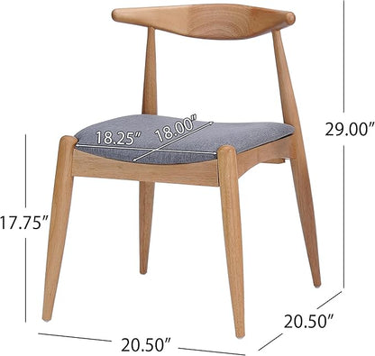 5-Piece Dining Set, Mid-Century Modern Solid Wood Table & Chair Set for 4, Kitchen, Dining Room, Restaurant, Natural Oak+Gray