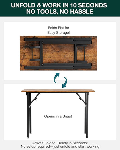 Frylr Small Folding Computer Desk – Portable 43.3 Inch Foldable Laptop Table, Collapsible and Compact for Easy and Fast Setup, Lightweight for Small Spaces, Home Craft and Study Use, Rustic Brown