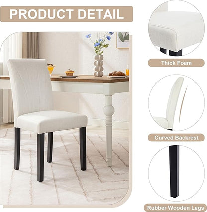 VECELO Upholstered Dining Chairs Set of 2, Modern Fabric and High Back & Solid Wood Legs, Parsons for Kitchen/Living Room- Beige