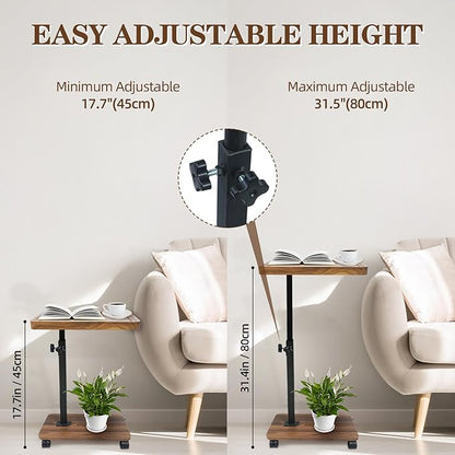 C Table Side Table End Table Adjustable Height，C Shaped End for Couch，Snack Tables,360°Swivel TV Tray Sofa Table， for Small Spaces，Side Tables Living Room and Bedroom for Sofa, Bed,Chair