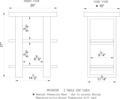 Alaterre Furniture Alpine Natural Live Edge Acacia Wood End Table with Metal Accents, 3-Tier Shelf Design, Includes Nylon Floor Protectors, Unique Industrial Rustic Style, Clear Natural Finish