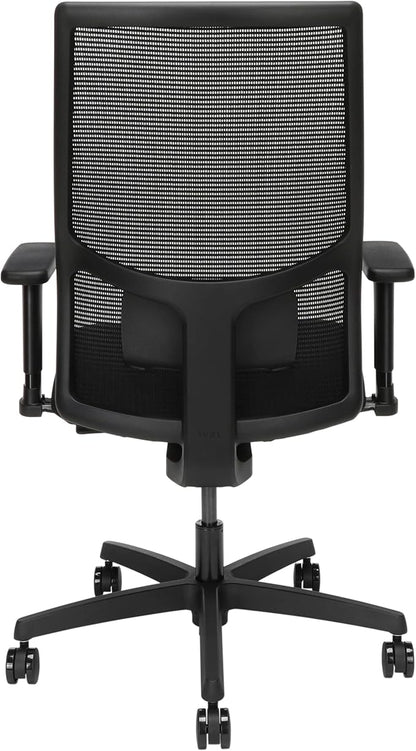 HON Ignition 2.0 Mid Back Task Chair, Standard Synchro-Tilt Control, Office Chair with Lumbar Support, Height and Width Adjustable Arms, Black Frame, Black