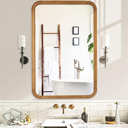 WallBeyond Wood Framed Mirrors for Bathroom, 24x36 Inch Wooden Frame Wall Mirror Farmhouse Wall Mounted Rectangle Mirror for Vanity (Horizontal/Vertical)