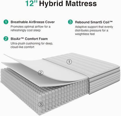 Novilla King Size Mattress, 12 Inch King Mattresses in a Box with Smarts™ Pocket Coil for Pressure Relief, Medium Firm Foam and Spring Hybrid Colchones with CertiPUR-US Certified