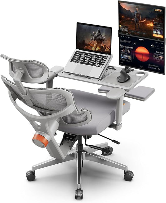 Newtral Office Chair Ergonomic - Home Office Desk Chair, Big and Tall Office Chair, Auto-Following Lumbar Support, 4D Armrest, Adjustable Seat Depth and Heigt (with Footrest + Laptop Tray, Gray)