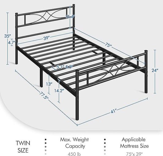 Yaheetech Twin Size Bed Frame Metal Platform Bed with Curved Design Headboard Footboard/No Box Spring Needed/Mattress Foundation/Heavy-Duty Support/Easy Assembly/Black