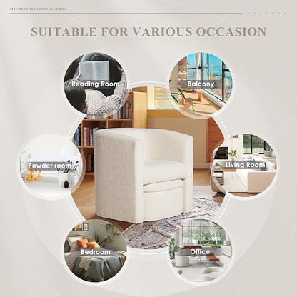 COLAMY Morden Velvet Barrel Accent Chair with Storage Ottoman Set of 2, Upholstered Living Room Side Chair, Single Sofa Armchair with Lounge Seat for Bedroom/Office/Reading Spaces, Cream