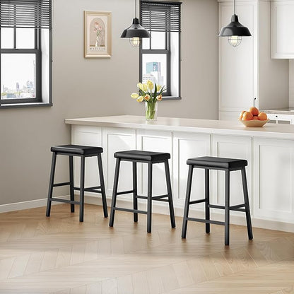 HOOBRO Bar Stools, 24" Set of 2 Bar Chairs, PU Leather Upholstered Breakfast Stools, Easy Assembly, Suitable for Kitchen, Bar, Dining Room, Black BB01MD01