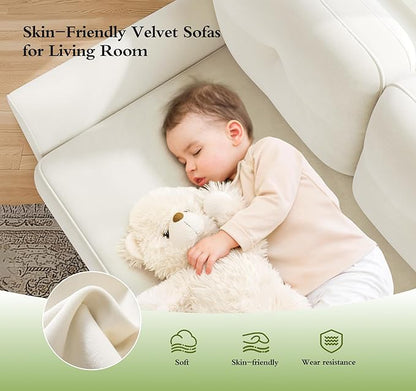 Small Sofa Couch, 48" Loveseat Sofa, Soft Velvet Love Seat Couches, Small Couch for Bedroom with 21" Deep Seat, Comfy Couches for Living Room, Tool-Free Setup Sofas for Living Room, White