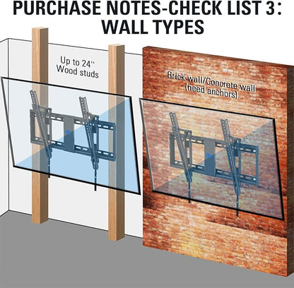 Mounting Dream Tilt TV Wall Mount TV Bracket for Most of 42-70 Inches TVs, TV Mount Tilt up to 20 Degrees with VESA 200x100 to 600x400mm and Loading 132 lbs, Fits 16", 18", 24" Studs MD2165-LK