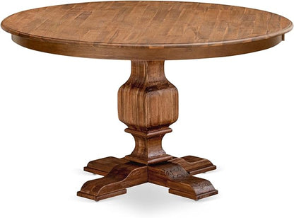 F3SI7-50N-04 7-Pc Kitchen Table Set consists of a Pedestal Table and 6 Light Tan Polyester Padded Chairs with Button Tufted- Antique Walnut