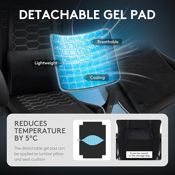 Gaming Chair Breathable Fabric,Computer Office Chair with Footrest,Massage Lumbar Support and Gel Pad,Ergonomic Reclining Adjustable Gamer Chair with Headrest and Spring Cushion Black
