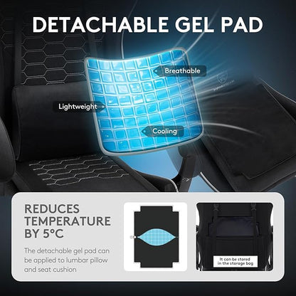 Gaming Chair Breathable Fabric,Computer Office Chair with Footrest,Massage Lumbar Support and Gel Pad,Ergonomic Reclining Adjustable Gamer Chair with Headrest and Spring Cushion Black