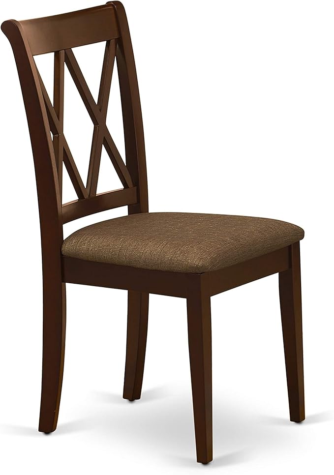 East West Furniture HBCL5-MAH-C 5 Piece Dining Room Table Set Includes a Round Kitchen Table with Pedestal and 4 Linen Fabric Upholstered Dining Chairs, 42x42 Inch, Mahogany