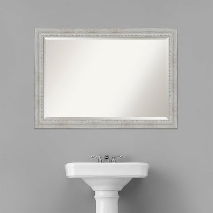 Amanti Art White Bathroom Mirror for Over Sink, 29x41 Rustic White Wash Rectangle Vanity Mirror, Large Rustic Farmhouse Wood Frame, Hangs Horizonally and Vertically, Bathroom Wall Decor, Beveled Edge
