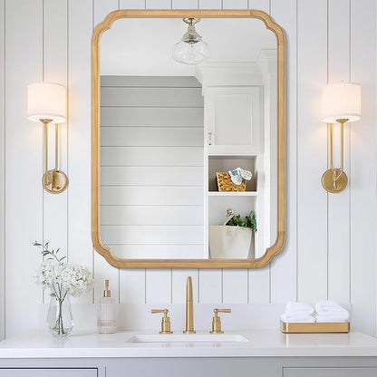 WallBeyond 30" x 40" Rounded Corner Arch Wall Mirror with Wood Frame for Entryway, Living Room or Bedroom Home Decor - Light Woodgrain [30 x 40 inches, Natural Color]