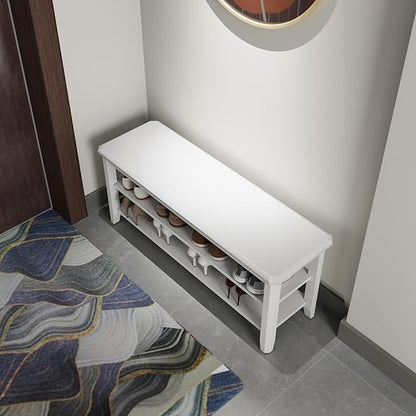 Wood Shoe Rack Bench for Entryway, 2 Tier Shoe Rack for Front Door Entrance, Shoe Bench with Shoe Storage for Entryway, Bedroom, 39.4"