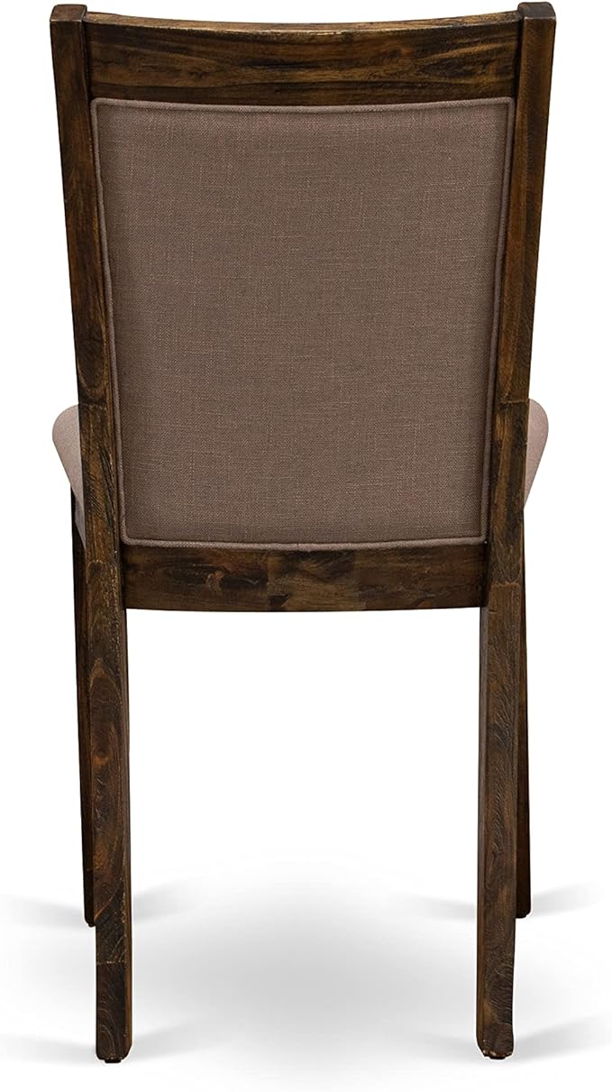 East West Furniture I2MZ7-748 7 Piece Modern Dining Table Set Consist of a Round Wooden Table with Pedestal and 6 Coffee Linen Fabric Upholstered Chairs, 48x48 Inch, Distressed Jacobean