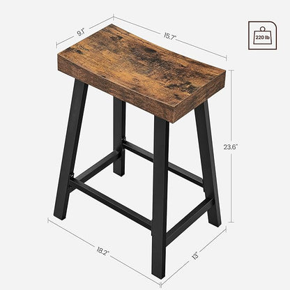 VASAGLE Bar Stools, Set of 2 Bar Chairs, Kitchen Breakfast Bar Stools with Footrest, 23.6 Inches High, Industrial in Living Room, Party Room, Rustic Brown and Black ULBC074B01