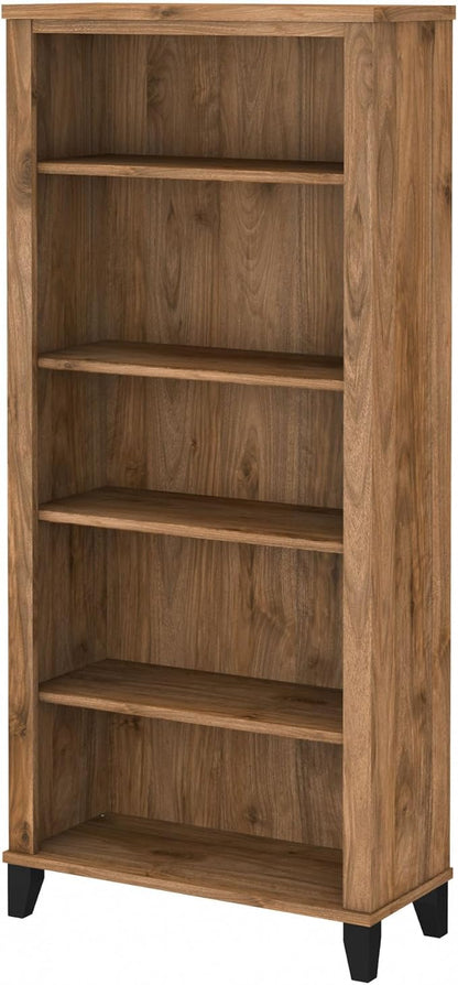 Bush Furniture Somerset 5 Shelf Bookcase in Fresh Walnut, Tall Bookshelf, Large Book Shelf for Living Room, Home Office, or Entryway