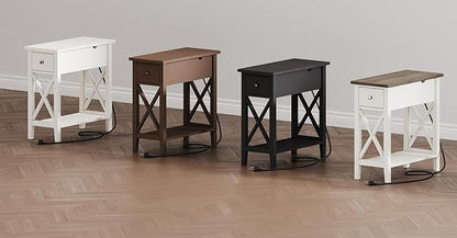 ChooChoo End Table with Charging Station, Narrow Side Table with USB Ports and Outlets, Nightstand with Drawer, for Small Spaces, Bedside Tables for Living Room Espresso