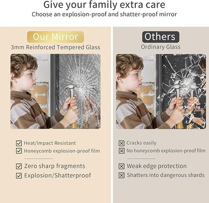 Koonmi Black Wall Mirror for Bathroom, 30x30 Inch Matte Deep Framed Rounded Rectangle Vanity Mirror for Farmhouse Living Room, Tempered Glass, Anti-Rust, Vertically or Horizontally