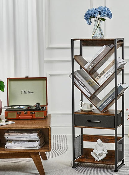 Bookshelf with Drawer,8 Tier Tree Bookcase Retro Floor Standing Bookshelves,Tall Wood Bookcases with Cabinet Storage Organizer for Living Room, Bedroom & Home Office, Classic