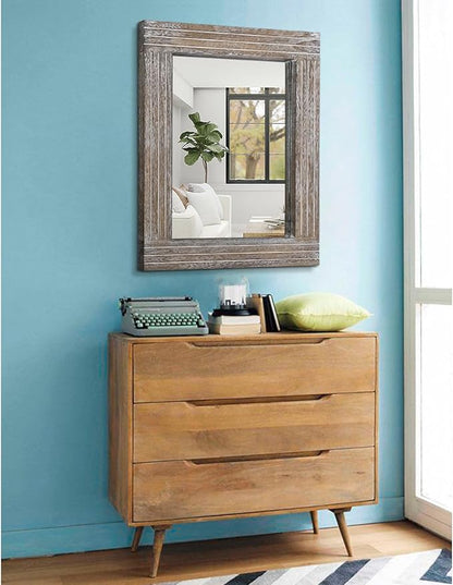 Mirrors for Wall Rustic Wooden Frame Rectangle Mirror Vintage Hanging Mirror for Bedroom Bathroom Living Room Farmhouse Wall Decor Large 20" x 16 "