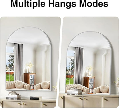 Arched Bathroom Mirror, 36x48IN Silver Bathroom Mirror with Metal Frame, Wide Wall Mounted Mirrors Decor Modern Dresser Mirror for Bedroom Living Room Entryway