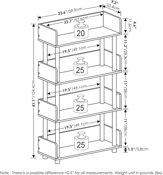 Furinno Turn-N-Tube 4-Tier Multipurposes Display Rack, Open Shelf Rack/Storage with Back & Side Panel, Espresso