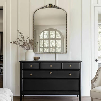 G-LEAF Vintage Baroque Mirror 24"X36", Victorian Antique Farmhouse Mantel Mirror with Black Brush Gold Ornate Metal Frame for Fireplace Entryway Living Room Hallway Bathroom
