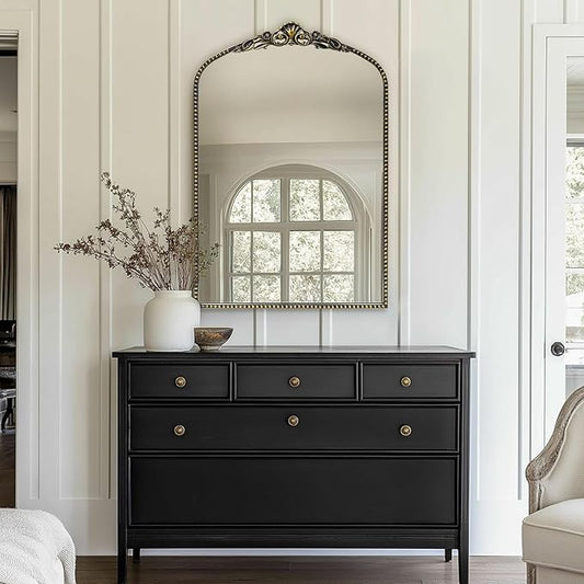 G-LEAF Vintage Baroque Mirror 24"X36", Victorian Antique Farmhouse Mantel Mirror with Black Brush Gold Ornate Metal Frame for Fireplace Entryway Living Room Hallway Bathroom