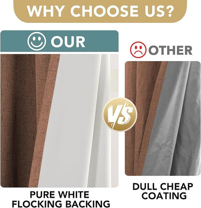H.VERSAILTEX Bedroom Curtains Blackout Linen Blackout Curtains 84 Inches Long, 100% Blackout Thermal Textured Linen Look Curtain Draperies Grommet with White Liner, 2 Panels, Washed Spice