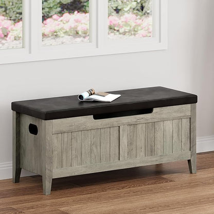 GAOMON Storage Bench with Padded Seat, 39.4” Wooden Chest Storage Box with 2 Safety Hinges, Entryway Benches with Flip-Top, Large Trunk for Living Room, Bedroom, Easy Assembly