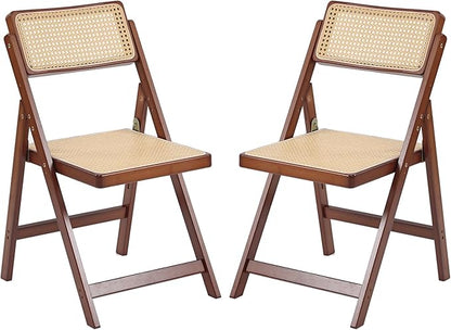 Tiita Rattan Dining Chairs Set of 2, Mid Century Modern Folding Chair, Bamboo Folding Dining Chairs for Small Space, Dining Room, Living Room, Bedroom, Walnut