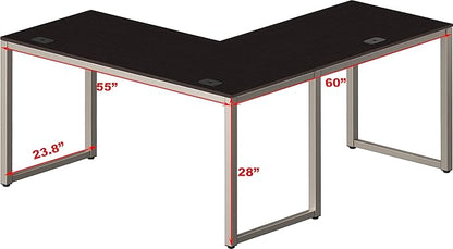 SHW 55 x 60 Inches Commercial-Grade L-Shape Corner Office Computer Desk, Espresso