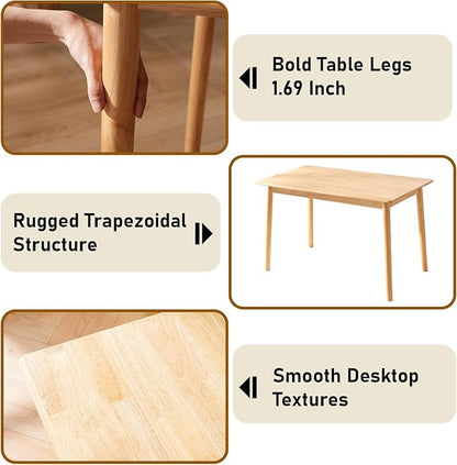 BAKEVE Dining Table for 4-6 Person- 47.2'' Solid Wood Kitchen Table, Mid Century Modern Desk, Farmhouse Rectangular Dining Room Table for Living Room, Office, Kitchen and Study (Natural)