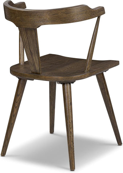 Poly & BARK Mid Century Modern Enzo Tundra Brown Dining Chair 2.0 – Solid Oak Wood Splat Back Chair, 18" Seat Height, 32" Tall – Stylish MCM Kitchen & Dining Room Chair