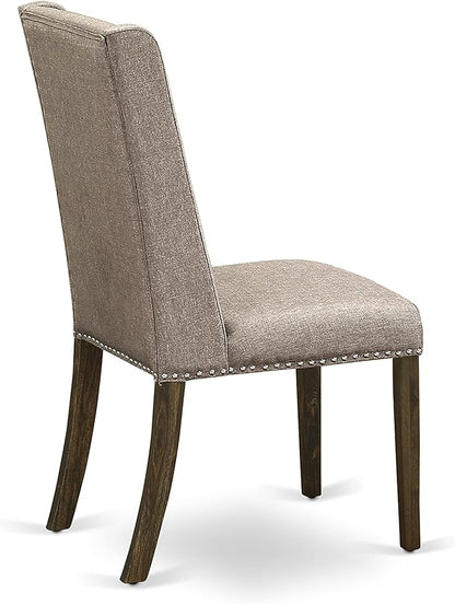 East West Furniture X727FL716-9 9 Piece Modern Dining Table Set Includes a Rectangle Wooden Table with X-Legs and 8 Dark Khaki Linen Fabric Parsons Dining Chairs, 40x72 Inch, Multi-Color