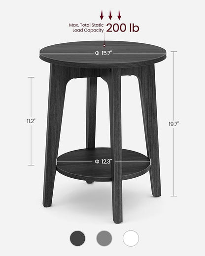 VASAGLE Side Table, Small Round End Table with Lower Shelf, Nightstand for Small Spaces, Living Room, Bedroom, Charcoal Gray ULET283T22