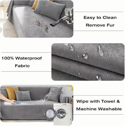 STACYPIK Waterproof Gray Sofa Cover for Pets, Anti-Scratch Cats Couch Cover for 2 Cushion Couch, Anti-Slip Loveseat Covers for Sectional, Washable Sofa Silpcover Pet Furniture Protector-71X118IN