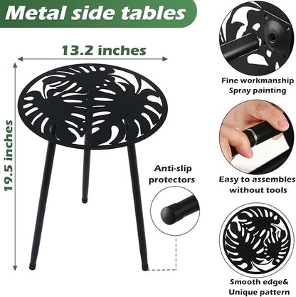 2 Packs Metal Outdoor Side Tables Small Outside End Table for Patio Round Accent Garden Corner Table for Small Spaces, Balcony, Porch Plant Stand Indoor