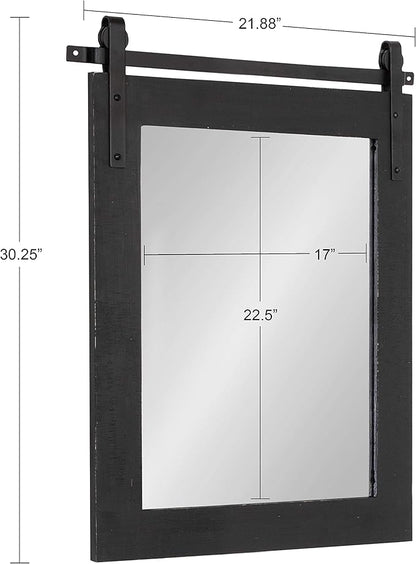 Kate and Laurel Cates Farmhouse Wood Framed Wall Mirror, 22 x 30, Black, Barn Door-Inspired Rustic Mirrors for Wall
